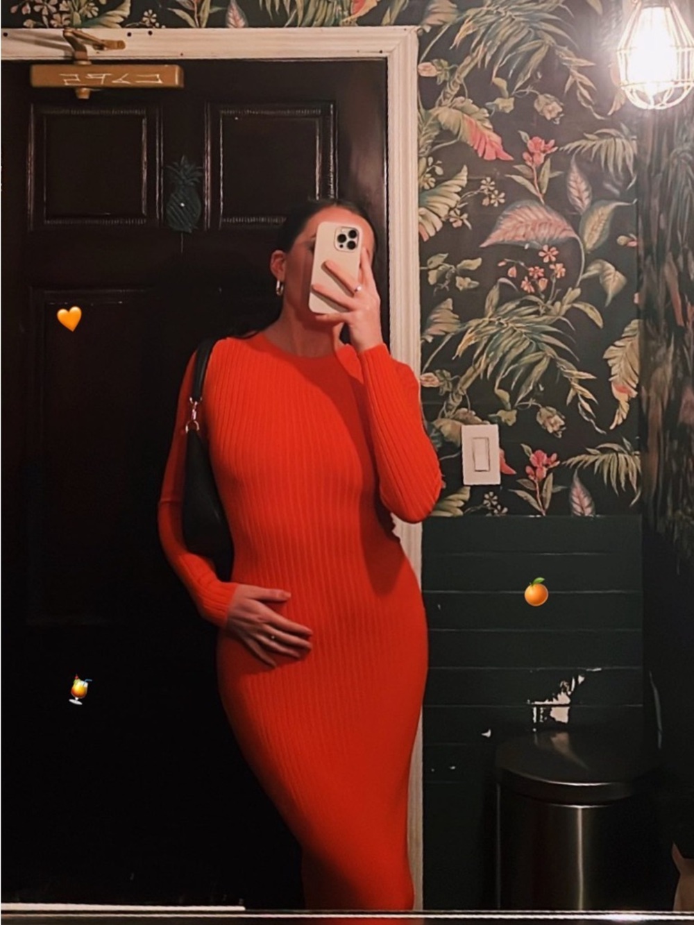 Zara Long Sleeve Ribbed Bodycon Dress in Bright Orange